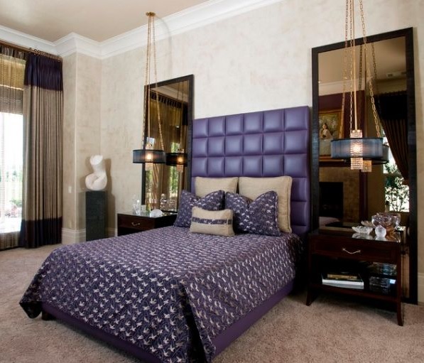 Master-bedroom-decorating-ideas-with-purple-padded-headboard