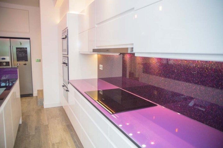 Purple Glittery-Kitchen Glass Splashback