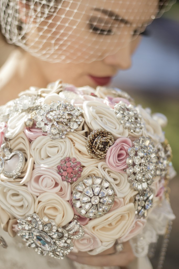 bride with brooch bouquet