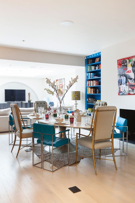 mismatched chairs in dining room