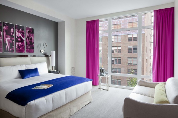new-york-themed-bedrooms-modern-table-lamps-ikea-also-pictures-decor-on-grey-wall-plus-loveseat-and-cushions-with-head-bed-and-blue-bedding-then-pink-curtains-window-