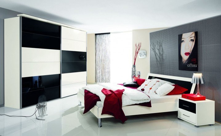 red black and white bedroom design