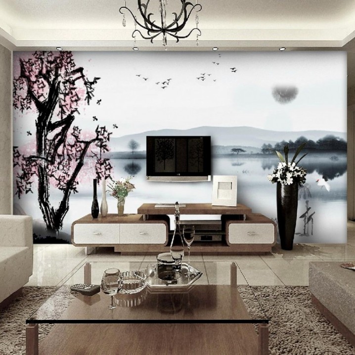 sleek-entertainm-with-landscape-wall-mural-decal-in-living-room-sleek-entertainm-with-landscape-wall-mural-decal-in-living-room