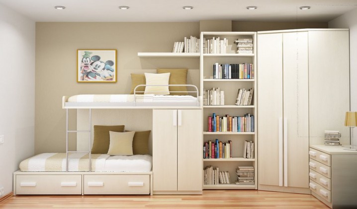 teen-bedroom-organization-ideas-with-bookshelf-also-bunk-bed