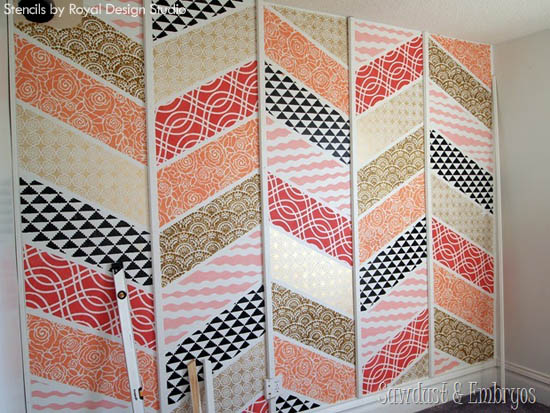 Accent-Wall-Herringbone-Patchwork-Stenciled