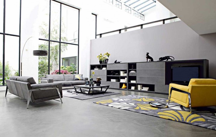 Big-Space-Living-Room-Color-Adeas-With-Grey-Sofa-Living-Room-Ideas-And-Yellow-Living-Room-Sofa-Models-With-Black-Bookshelf-Living-Room-Design-Ideas