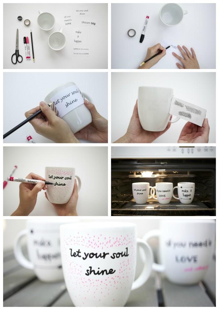 DIY Quote Stenciled Sharpie Mugs