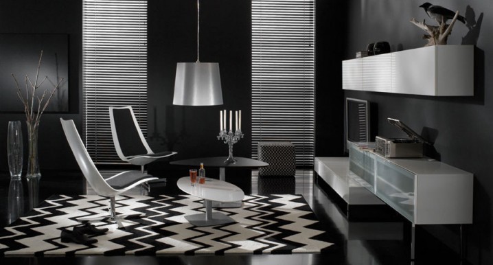 Luxury-Black-Living-Room-with-Zig-Zag-Rugs