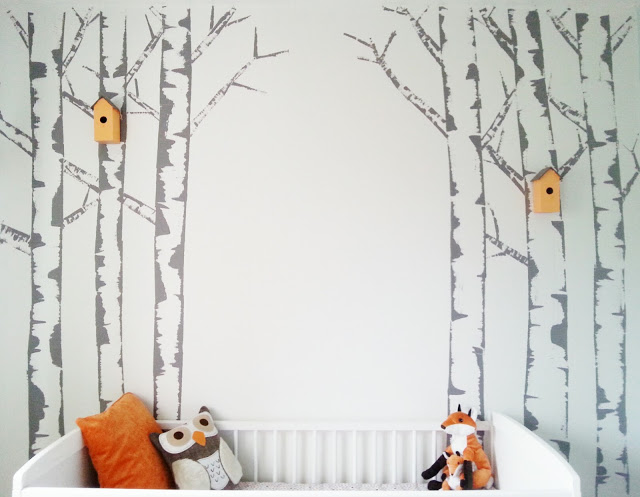painted birch tree wall mural