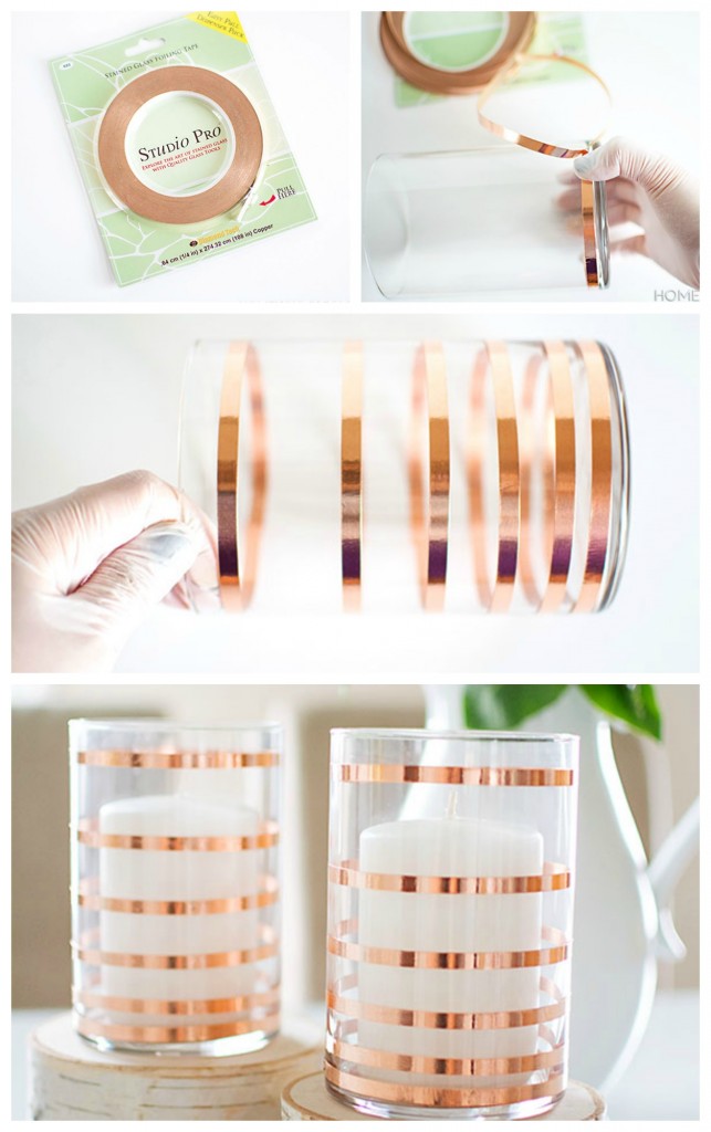 DIY Copper Striped Candle holders