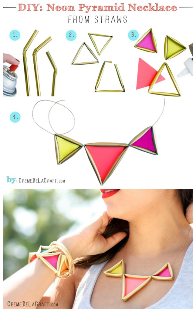 DIY neon pyramid necklace out of plastic straws