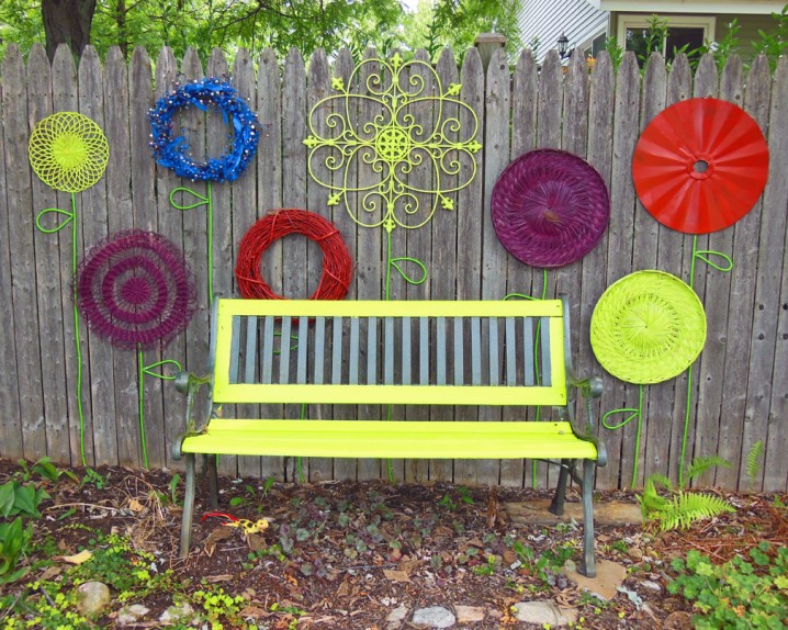 Recycled-Garden-Flower-Wall-Art-With-Park-Bench1