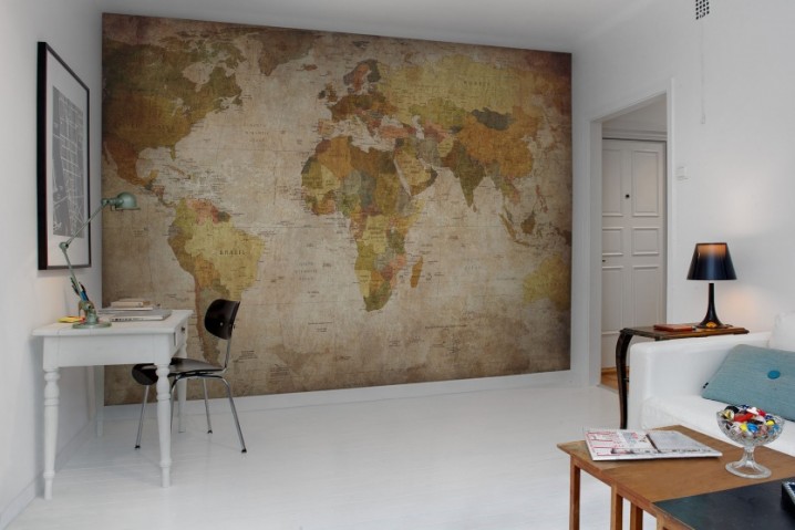 World-Map-Wall-Decor-for-Creative-Home-Office-Design-Ideas-with-White-Color-Schemes