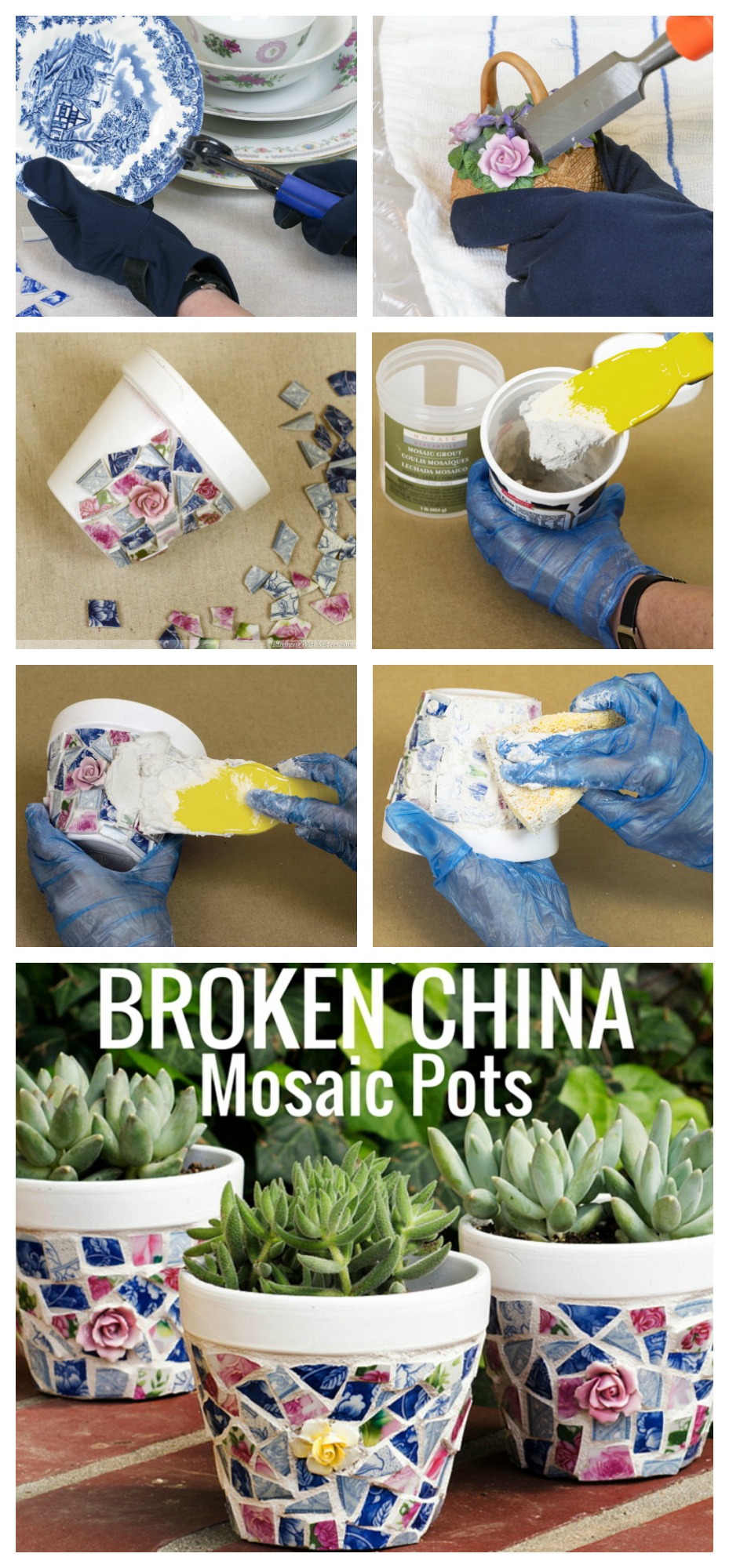 broken china mosaic terracotta pots 