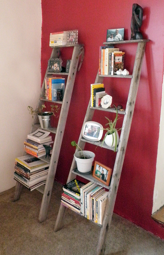 old ladders to bookshelves