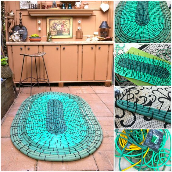 recycled hoses into garden mat