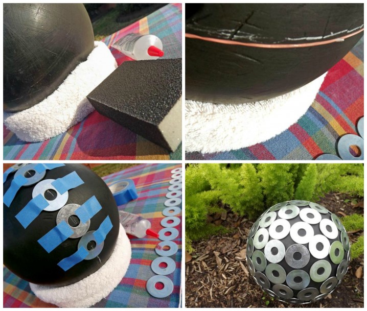 Metal washer garden gazing ball