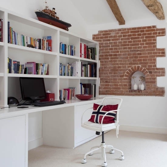 Wohnideen-Home-Office-weiß-rot-modern-Stil-Mischung
