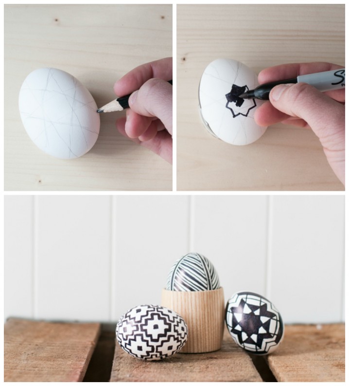 diy black and white graphic easter eggs