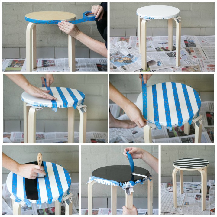 striped painted stools