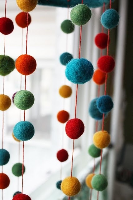 colorful diy felt ball garland on window - window decor handmade felt ball garland-f77816