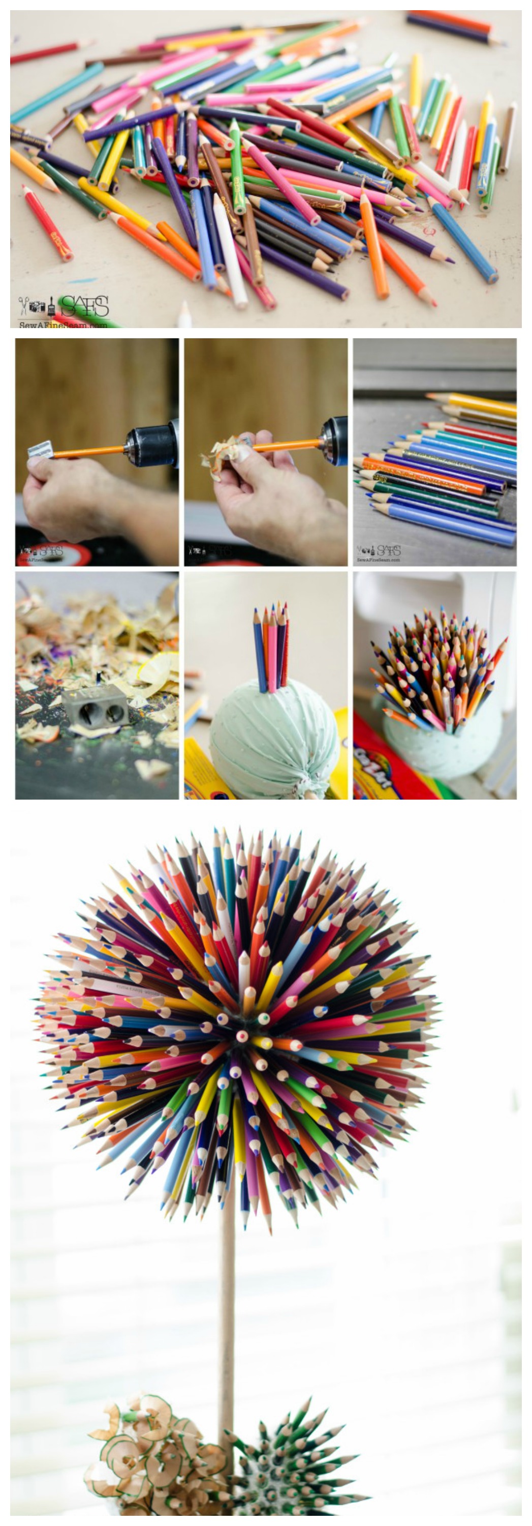 diy colored pencil flower ball