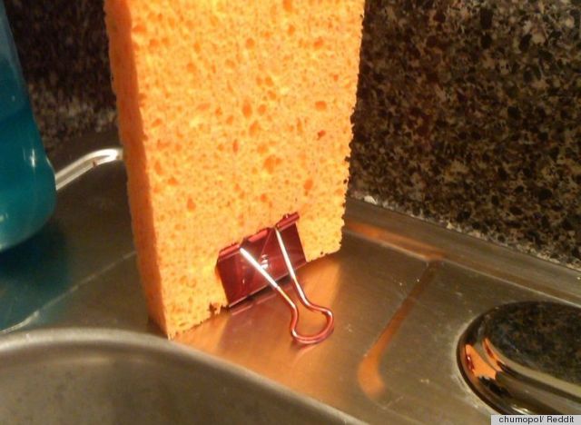 keep the sponges dry and mildew free with a binder clip
