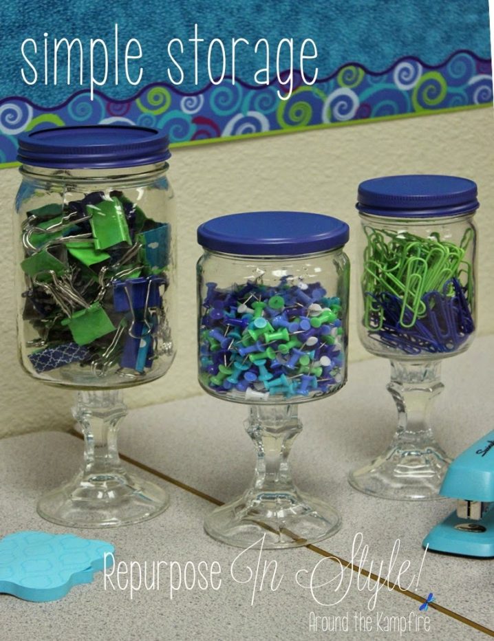Repurposing jars for cute and easy classroom supply storage
