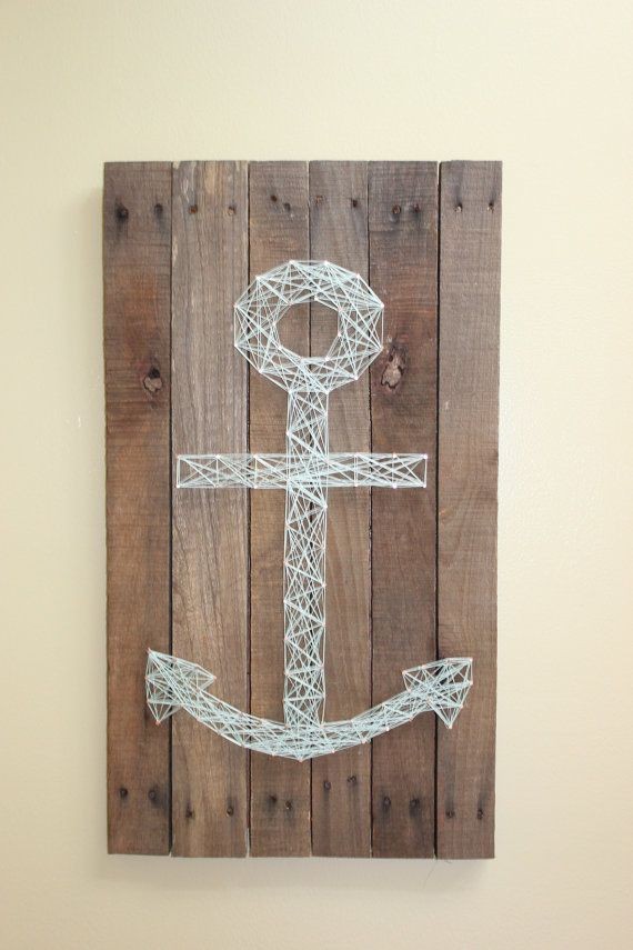 anchor nail and string art on pallet nautical wall hanging - wall hanging diy nautical crafts-f03696