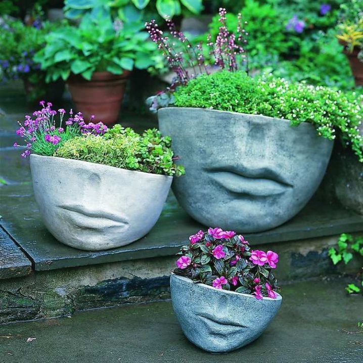 déco-jardin-artisanale-pots-fleurs-artisitiques-béton-forme-visage