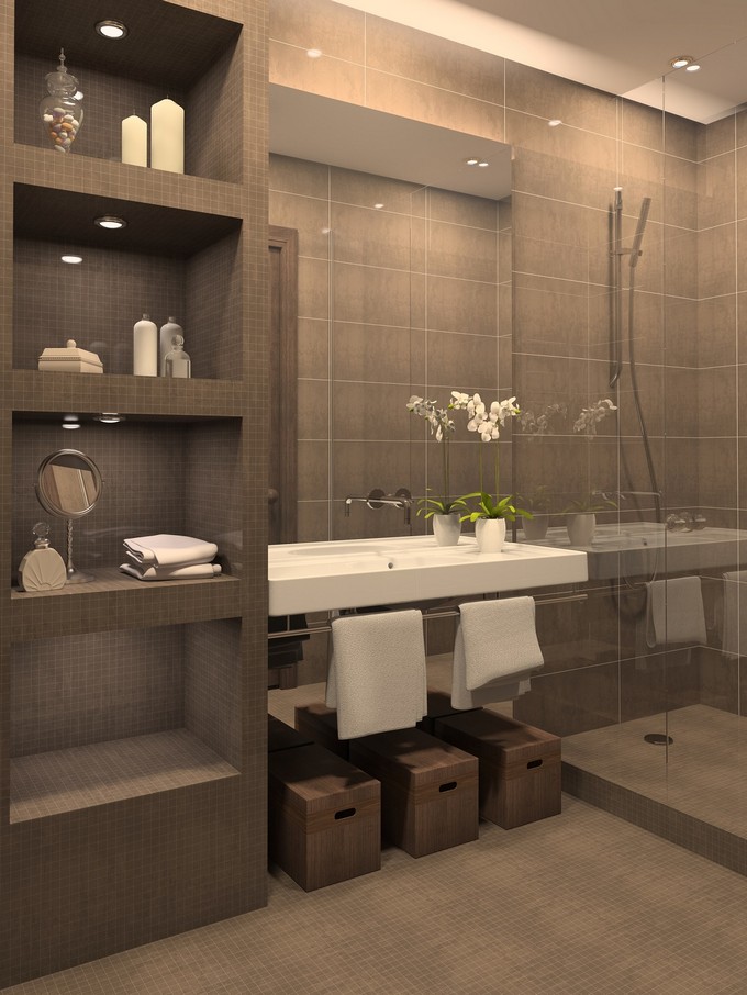 Modern bathroom interior. 3d render.