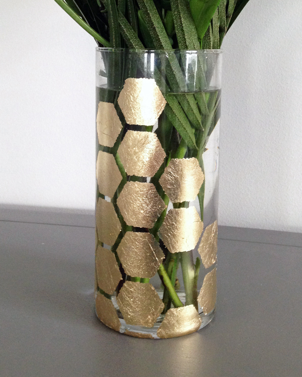 DIY-gold-leaf-hexagon-glass-vase