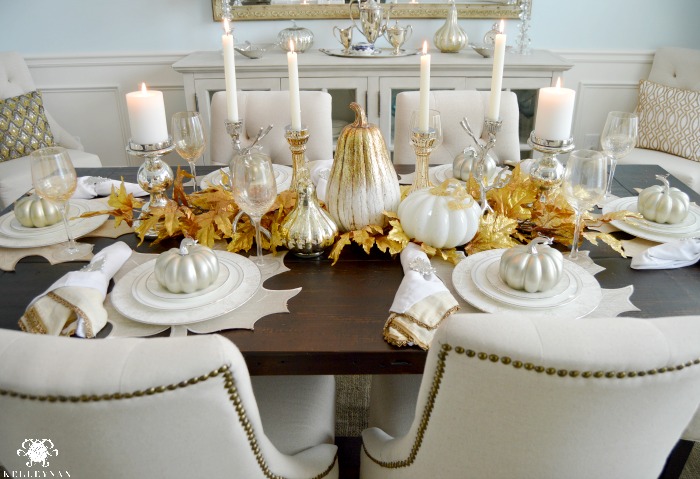 fall-table-with-gold-leaves-and-candles-on-restoration-hardware-trestle-table