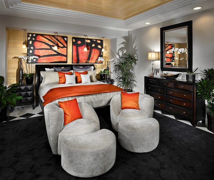 luxurious-master-bedroom-in-black-and-orange