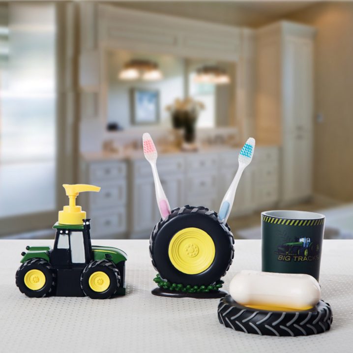4-pcs-kid-cartoon-bathroom-accessories-cute-tractor-bathroom-accessory-set-resin-wash-cup-toothbrush-holder