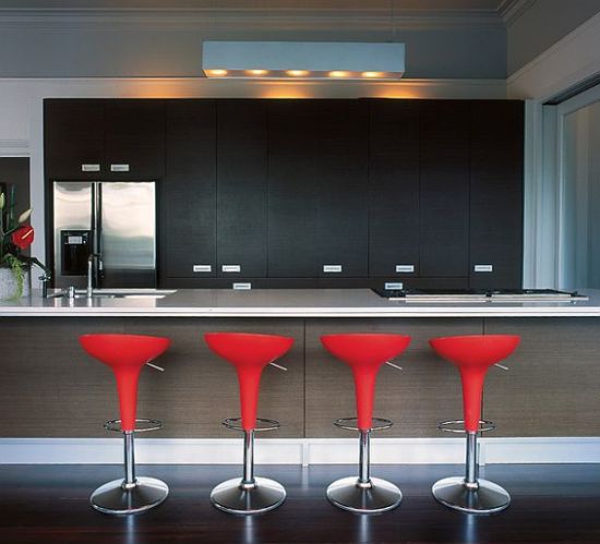 red, black and white kitchens 
